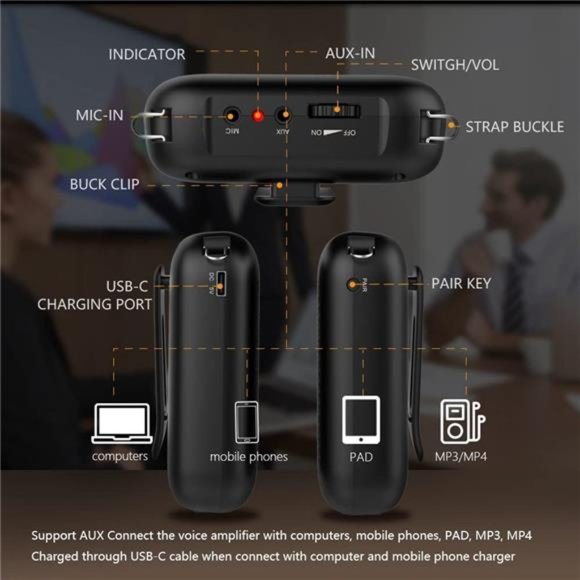 Portable Rechargeable Mini Voice Amplifier with Wired Microphone Headset - Picture 5 of 6